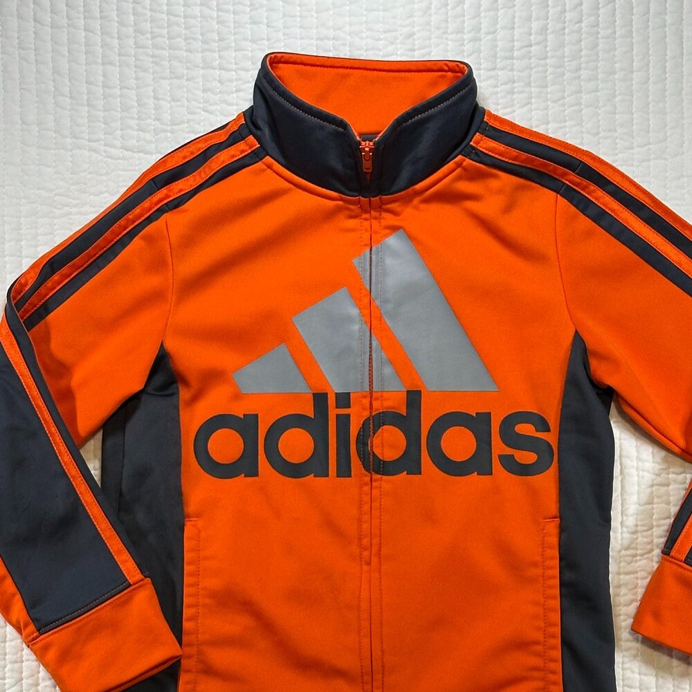 Adidas Full Zip Warm Up Soccer Track Orange Dark Stripe Jacket Boys Size 7